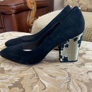 Gorgeous Black and Gold Suede Heel